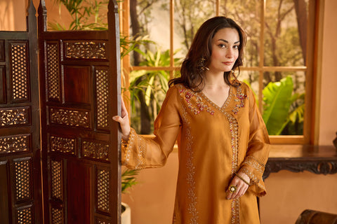 DA-1692 MUSTARD EMBROIDERED KURTA