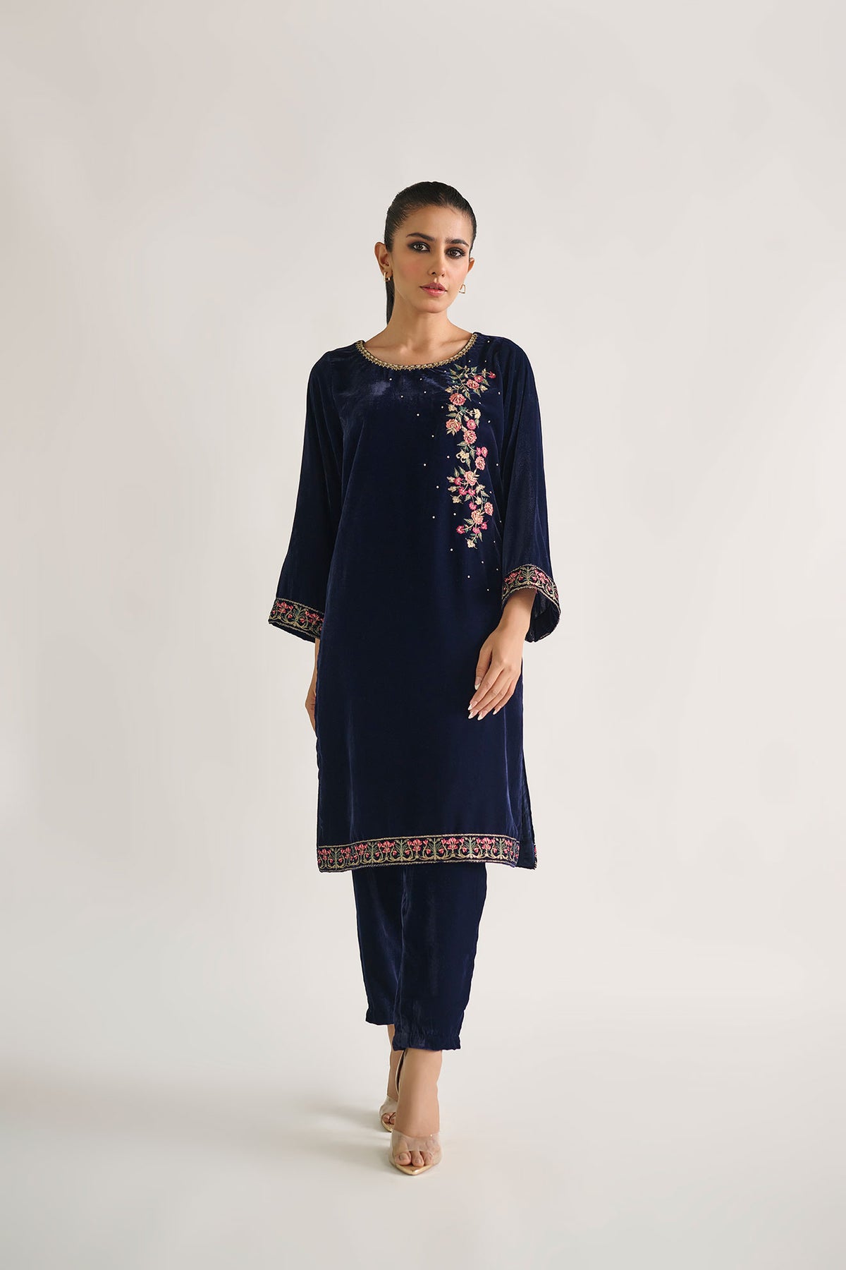 DA-1698 NAVY BLUE EMBROIDERED KURTA