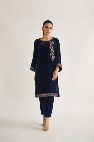 DA-1698 NAVY BLUE EMBROIDERED KURTA