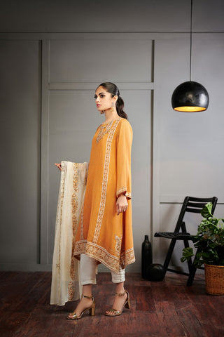DA-2001 RUST EMBROIDERED KURTA WITH DUPATTA