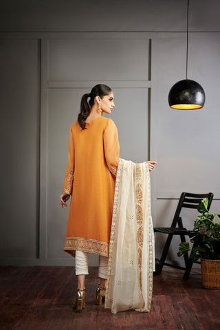 DA-2001 RUST EMBROIDERED KURTA WITH DUPATTA