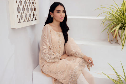 DA-2003 PEACH EMBROIDERED KURTA WITH DUPATTA