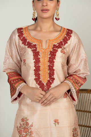 DA-2008 BEIGE EMBROIDERED KURTA WITH DUPATTA