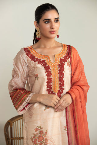 DA-2008 BEIGE EMBROIDERED KURTA WITH DUPATTA