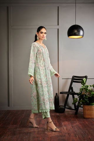 DA-2009 GREEN EMBROIDERED KURTA  WITH TROUSER