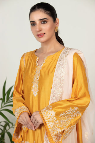 DA-2011 YELLOW EMBROIDERED KURTA  WITH DUPATTA