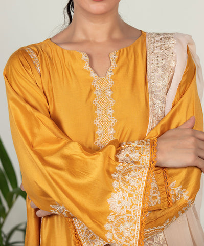 DA-2011 YELLOW EMBROIDERED KURTA  WITH DUPATTA
