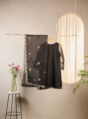 DA-2013 BLACK EMBROIDERED KURTA WITH DUPATTA