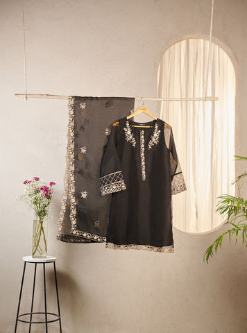 DA-2013 BLACK EMBROIDERED KURTA WITH DUPATTA