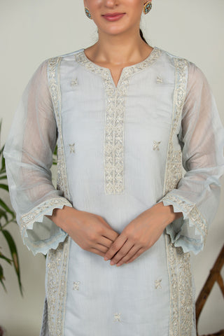 DA-2015 SKY BLUE EMBROIDERED KURTA  WITH DUPATTA