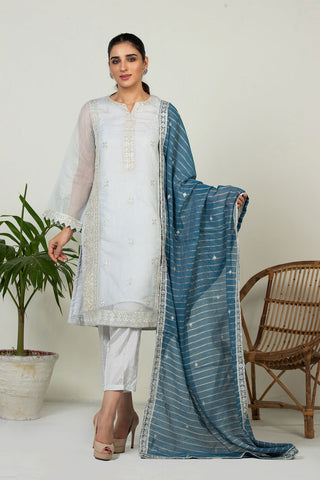 DA-2015 SKY BLUE EMBROIDERED KURTA  WITH DUPATTA