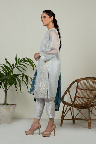 DA-2015 SKY BLUE EMBROIDERED KURTA  WITH DUPATTA