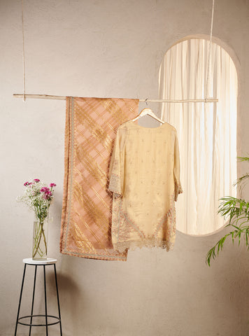 DA-2022 BEIGE EMBROIDERED KURTA WITH DUPATTA