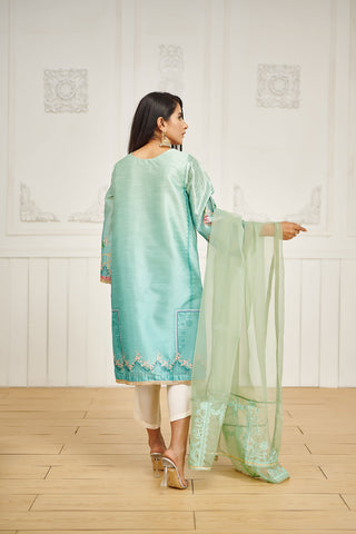 DA-2028 GREEN EMBROIDERED KURTA WITH DUPATTA