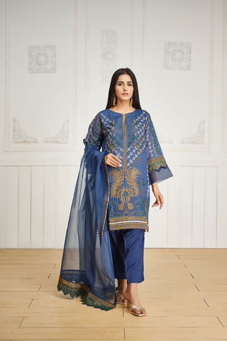 DA-2032 BLUE EMBROIDERED KURTA WITH DUPATTA