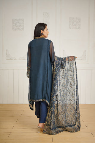 DA-2034 GREY EMBROIDERED KURTA WITH DUPATTA