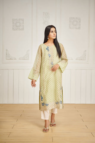 DA-2038 Green Embroidered Kurta