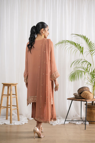 DA-2046 RUST EMBROIDERED KURTA WITH DUPATTA