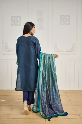 DA-2049 C-GREEN EMBROIDERED KURTA WITH DUPATTA