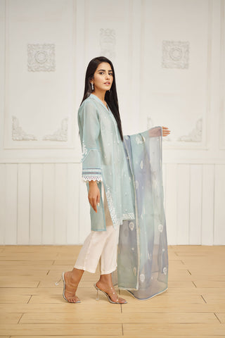 DA-2052 SKY BLUE EMBROIDERED KURTA WITH DUPATTA