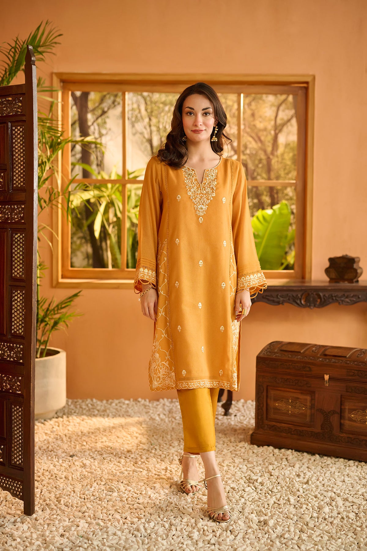 DA-2055 MUSTARD EMBROIDERED KURTA