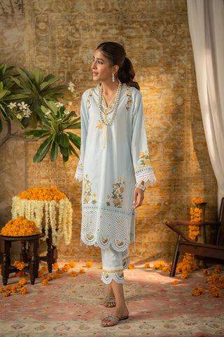 DC-2058 SKY BLUE 2PCS  EMBROIDERED KURTA WITH TROUSER