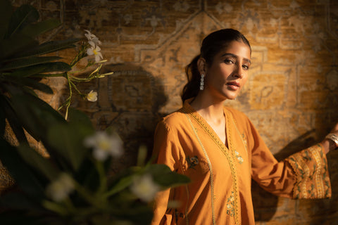 DC-2059 MUSTARD 2PCS  EMBROIDERED KURTA WITH TROUSER