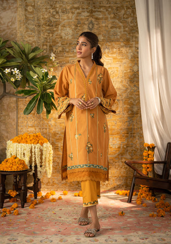 DC-2059 MUSTARD 2PCS  EMBROIDERED KURTA WITH TROUSER