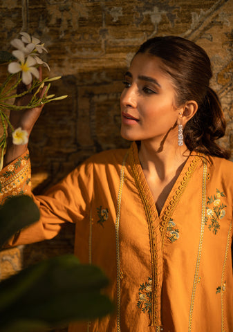 DC-2059 MUSTARD 2PCS  EMBROIDERED KURTA WITH TROUSER
