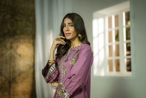 DC-2062 MOUVE 2PCS  EMBROIDERED KURTA WITH TROUSER