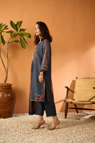 DA-2063 NAVY BLUE EMBROIDERED KURTA WITH DUPATTA