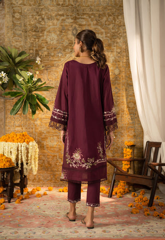DC-2063 PURPLE 2PCS  EMBROIDERED KURTA WITH TROUSER