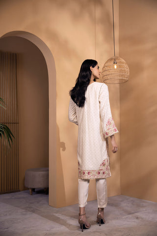 DA-2080 OFF WHITE 2PCS  EMBROIDERED KURTA WITH DUPATTA