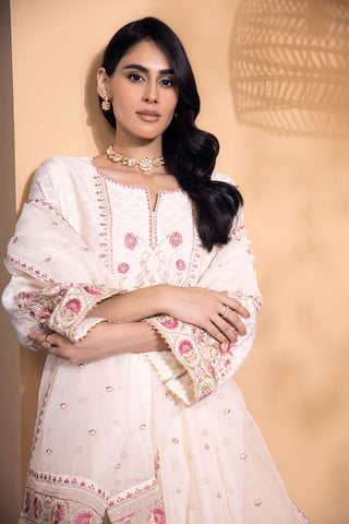 DA-2080 OFF WHITE 2PCS  EMBROIDERED KURTA WITH DUPATTA