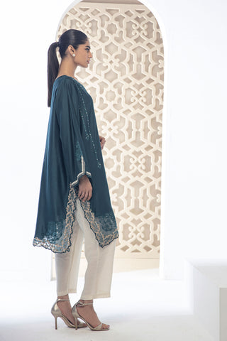 DA-2084 GREEN EMBROIDERED KURTA