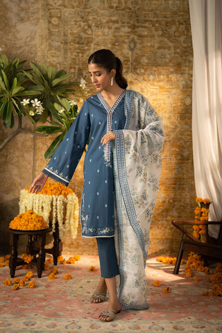 DC-2092 NAVY BLUE 2PCS EMBROIDERED KURTA WITH DUPATTA