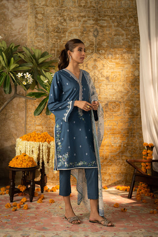 DC-2092 NAVY BLUE 2PCS EMBROIDERED KURTA WITH DUPATTA