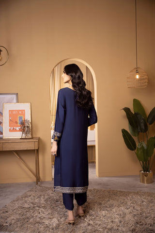 DA-2118 NAVY BLUE 2PCS  EMBROIDERED KURTA WITH TROUSER