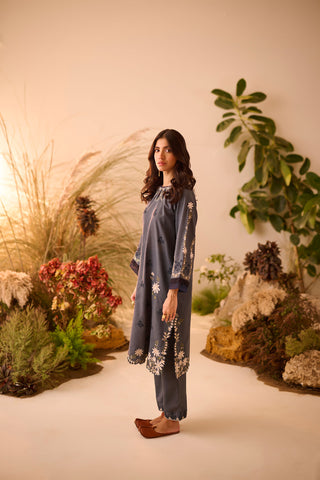 DC-2121 GREY KARANDI 2PCS EMBROIDERED KURTA WITH TROUSER