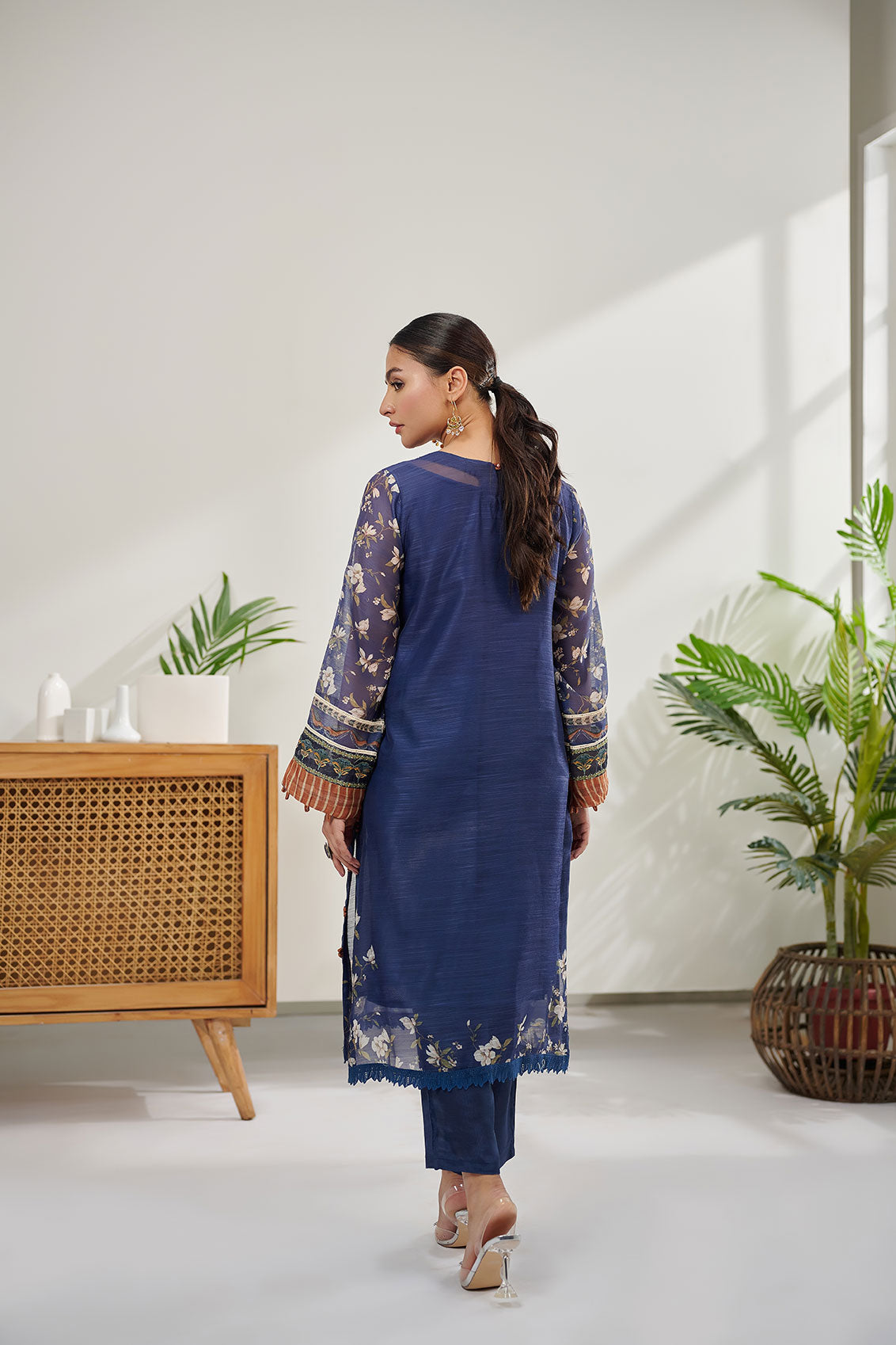 DC-0383 NAVY BLUE 2PCS  EMBROIDERED KURTA WITH TROUSER