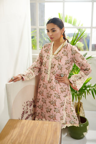 DC-0384 PINK 2PCS  EMBROIDERED KURTA WITH TROUSER
