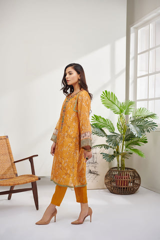 DC-0389 MUSTARD 2PCS  EMBROIDERED KURTA WITH TROUSER