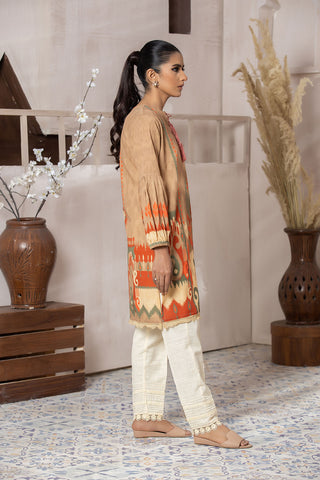 DC-0396 LIGHT BROWN DIGITAL PRINTED KURTA