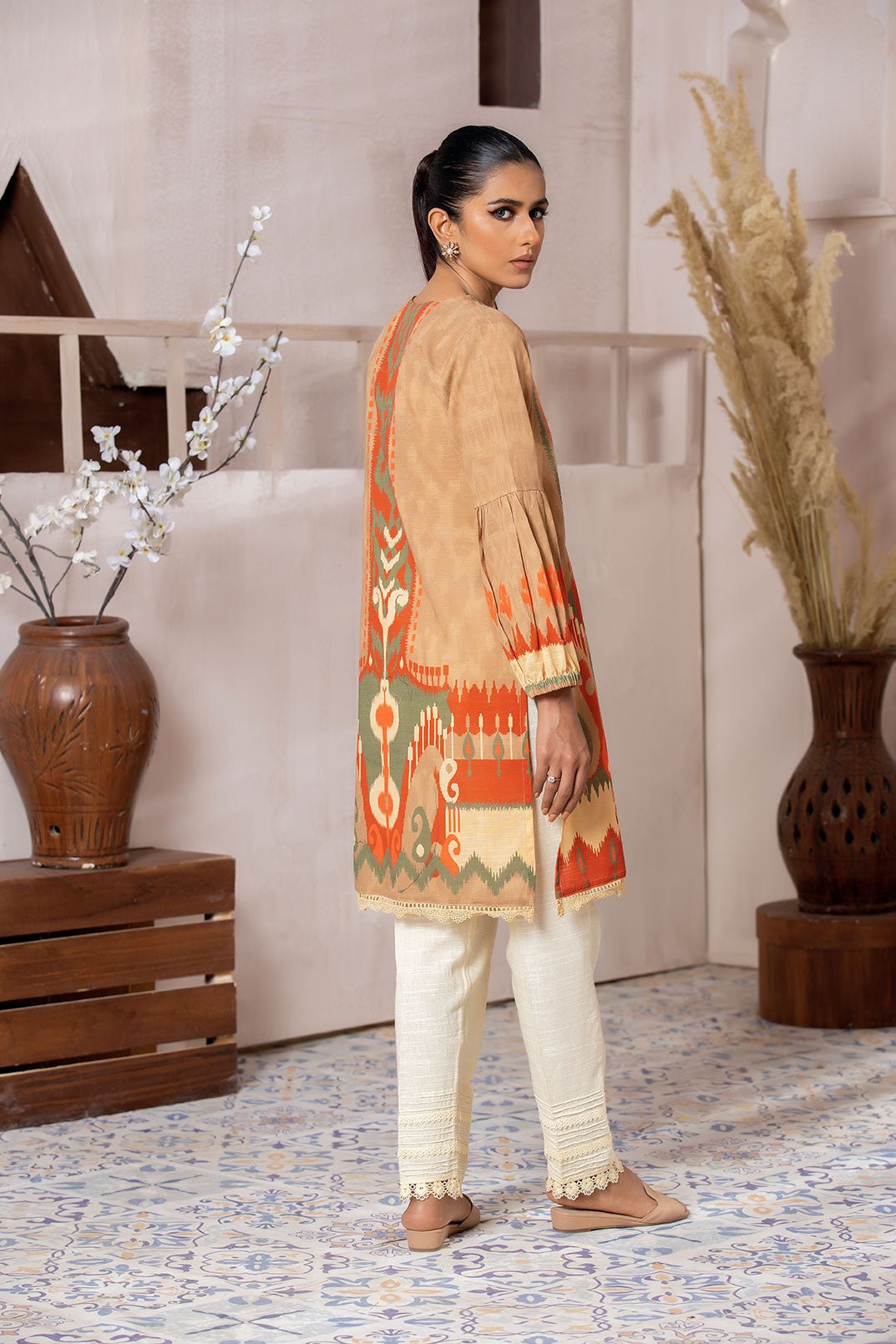 DC-0396 LIGHT BROWN DIGITAL PRINTED KURTA