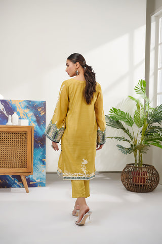 DC-0411 GREEN 2PCS  EMBROIDERED KURTA WITH TROUSER