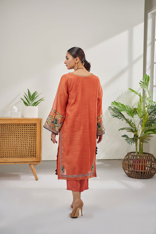 DC-0412 RUST 2PCS  EMBROIDERED KURTA WITH TROUSER