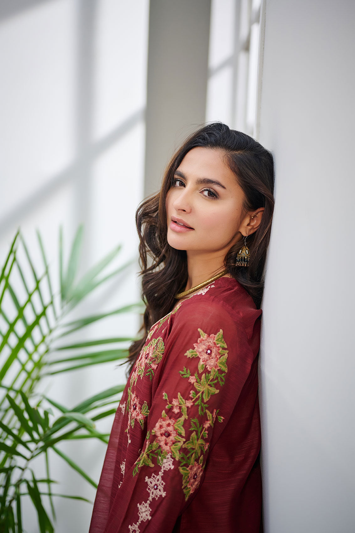 DC-0414 MAROON 2PCS  EMBROIDERED KURTA WITH TROUSER