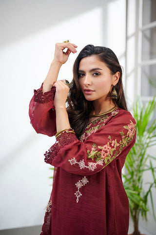 DC-0414 MAROON 2PCS  EMBROIDERED KURTA WITH TROUSER