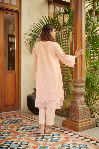 DC-0415 PINK 2PCS  EMBROIDERED KURTA WITH TROUSER