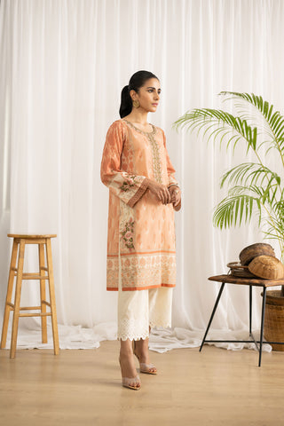 DC-0421 L-PEACH EMBROIDERED KURTA